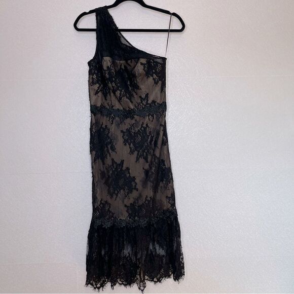𝅺DRESS the Population One Shoulder Lace Dress Black S - Picture 1 of 5